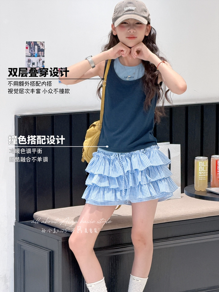 孙小美运动风叠穿女童无袖上衣套装2026夏装新款儿童背心两件套薄 — 2