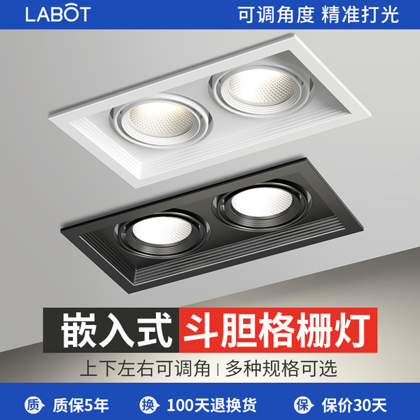 双头格栅射灯嵌入式双眼led斗胆灯客厅天花灯长方形双孔筒灯10x20