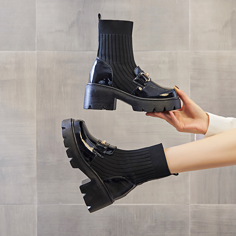 BOOTS MARTIN BOOTS WOMENS 2023 NEW BRITISH STYLE SPRING AND AUTUMN SINGLE BOOTS WINTER THICK-SOLE INNER HEIGHTENED STRETCH BOOTS SOCK BOOTS