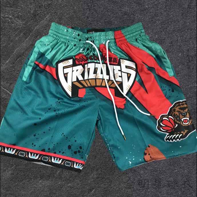 Американские шорты Grizzlies с вышивкой из плотной ткани show, мужские ретро быстросохнущие дышащие свободные уличные спортивные брюки с пятью точками, баскетбольные брюки Изображение 1