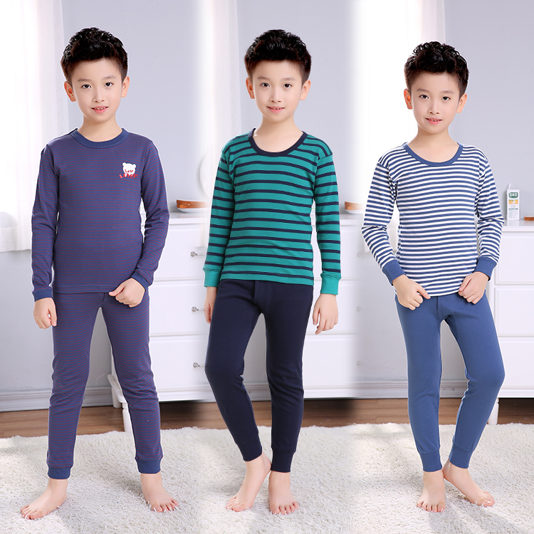 GENUINE XUANZE PURE COTTON CHILDRENS UNDERWEAR SET AUTUMN CLOTHES PANTS COLLEGE STUDENTS AND TEENAGERS LOW NECK COLOR STRIPES THICKENED COTTON SWEATER