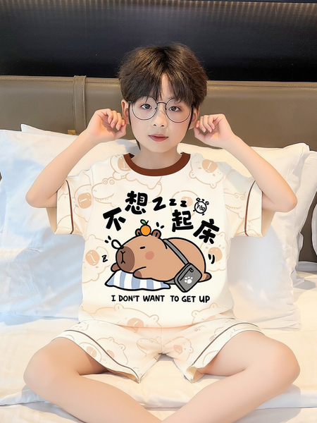 儿童睡衣男童青少年2026新款夏天季薄款a类纯棉小男孩女童家居服