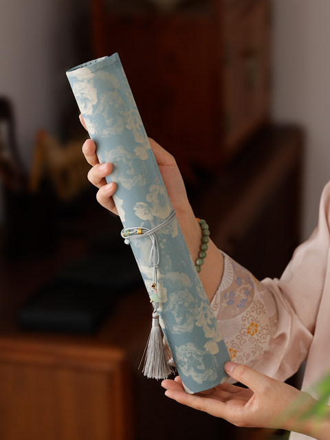 织锦竹制笔卷 彩色简约笔袋古风新竹帘老竹色透气笔帘袋收纳袋