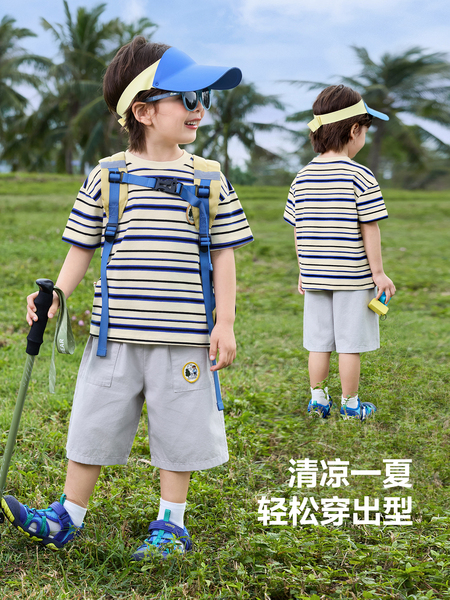 男童撞色条纹短袖T恤夏装小童半袖2026新款童装夏季儿童宝宝上衣 — 5
