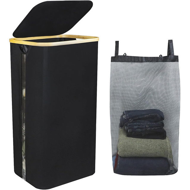 Japanese large-capacity dirty laundry basket side viewable storage folding bamboo fabric laundry basket household cleaning basket