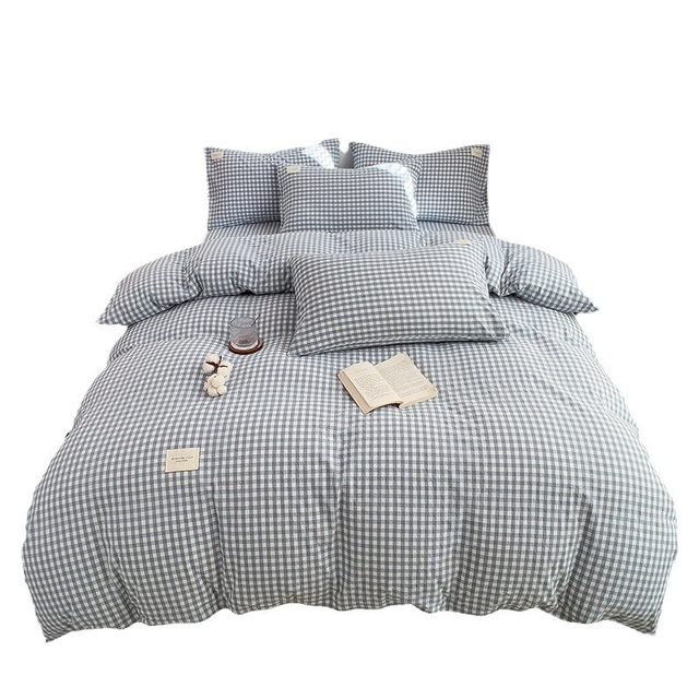 Japanese plaid bed four-piece set wash quilt cover quilt cover quilt cover bed sheets for people student three-piece set bedding wholesale