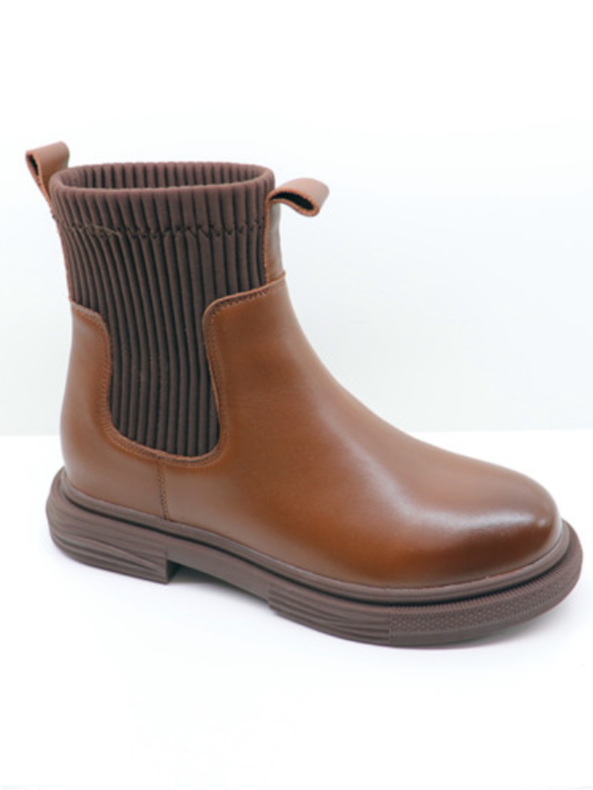 QIAN DAI XI WOMENS SHOES AUTUMN NEW FLAT HEEL CASUAL RUBBER COMFORTABLE ROUND TOE LEATHER SLEEVE WOMENS ANKLE BOOTIES 2280553