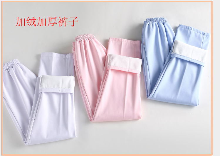 FLEECE NURSE PANTS WHITE WORK PANTS ELASTIC WAIST WINTER THICKENED POWDER BLUE PLUS SIZE FEMALE NIGHT SHIFT DOCTOR FLEECE PANTS
