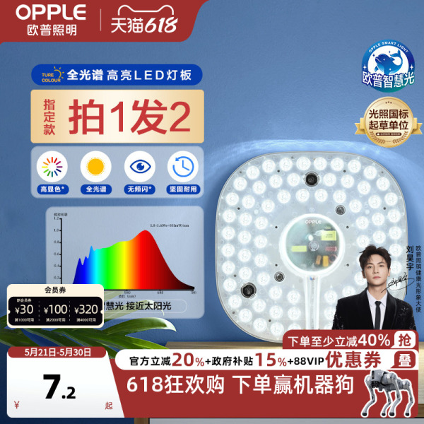 欧普照明led全光谱护眼吸顶灯灯盘改造圆形灯板节能灯芯灯泡灯条