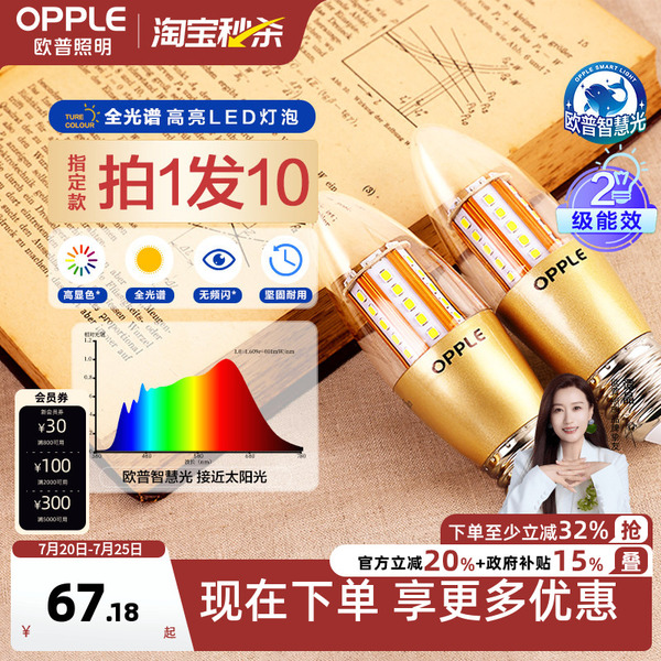 欧普照明LED全光谱e27e14螺口蜡烛灯泡光源家用超亮节能尖泡l球泡