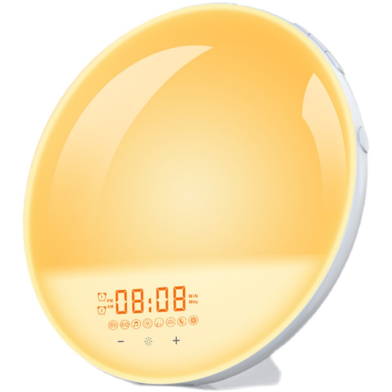 새로운 2세대 자연 기상 조명 알람시계 일출과 일몰을 시뮬레이션하여 수면에 도움 컬러풀한 LED 야간 조명 FM 라디오