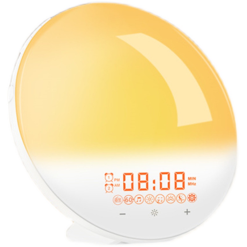 새로운 2세대 자연 기상 조명 알람시계 일출과 일몰을 시뮬레이션하여 수면에 도움 컬러풀한 LED 야간 조명 FM 라디오