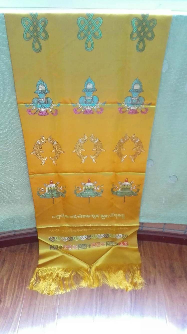FINE BROCADE THICKENED SATIN EIGHT AUSPICIOUS FIVE COLORS HADA 3 ROWS OF EIGHT AUSPICIOUS PATTERNS 260CM*50CM