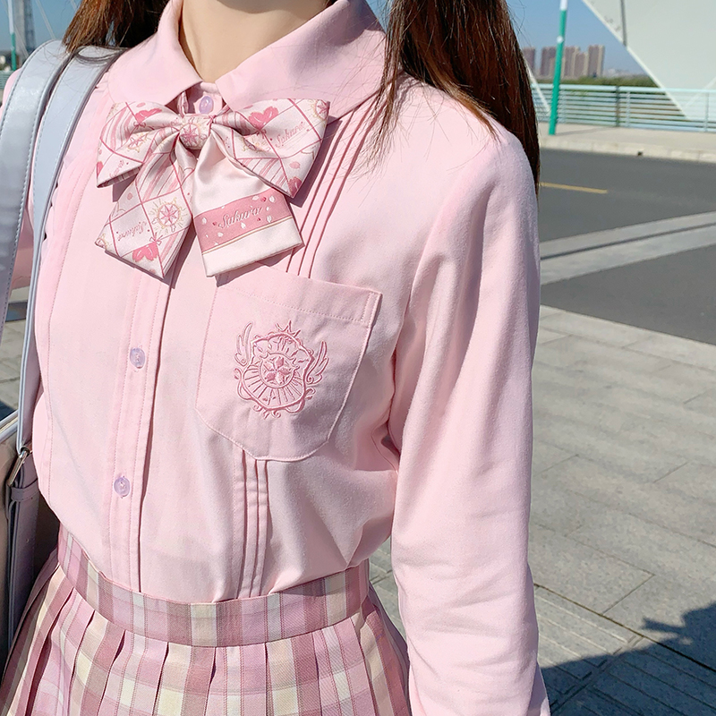 JAPAN VARIETY SAKURA GENUINE YAKUMO JK UNIFORM SPRING SUMMER LONG SLEEVE SHIRT TIE MAGIC CARD GIRL SAKURA SPOT