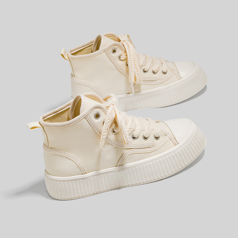 MISS HOME RETRO HONG KONG STYLE LITTLE WHITE SHOES WOMENS 2022 NEW HIGH-TOP CANVAS SHOES GO OUT ON THE STREET VERSATILE INS TRENDY CASUAL SHOES