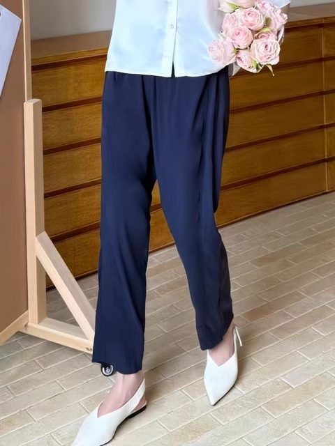 Stretch copper-ammonia women's pants 2025 summer new elastic waist cropped pants Harem pants drooping versatile trousers women's