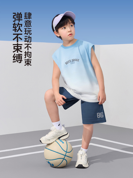 左西童装男童速干套装儿童运动背心短裤两件套网眼夏装2026新款潮 — 4