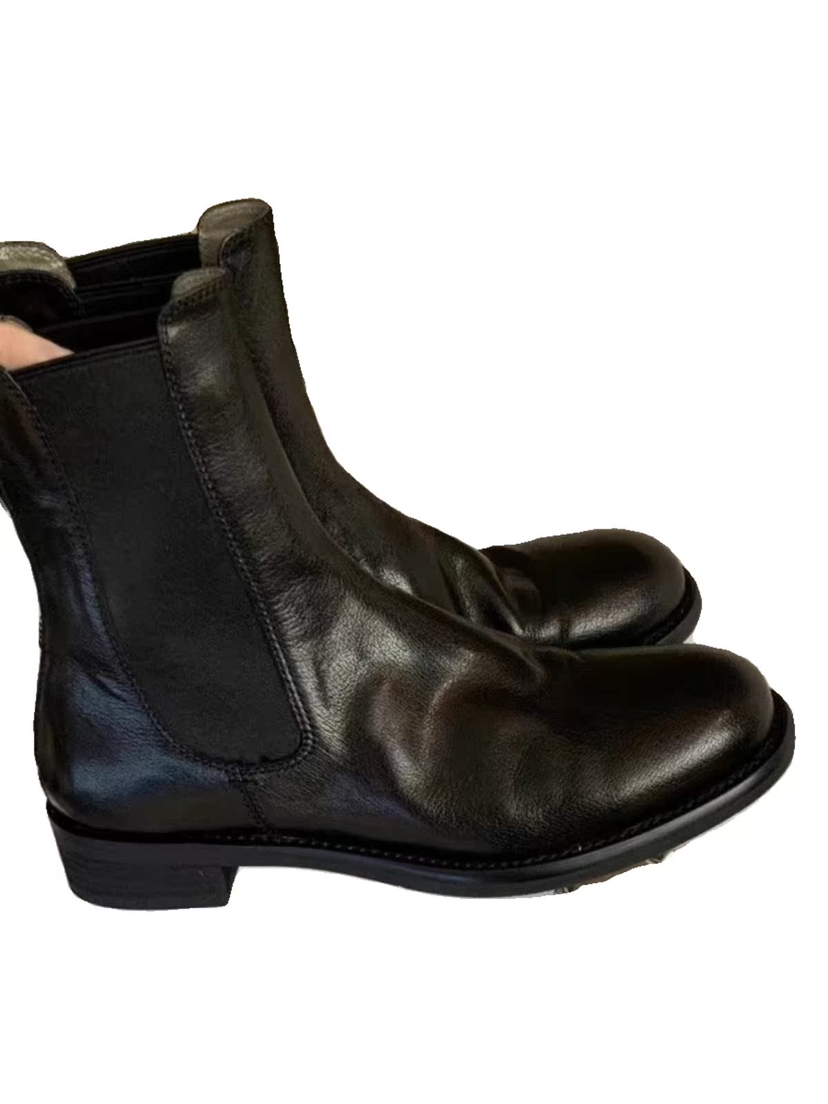COWHIDE CHELSEA BOOTS AUTUMN WINTER LEATHER VINTAGE DISTRESSED PLEATED BOOTS FRIED STREET BOOTIES THICK-SOLED CHIMNEY MARTIN BOOTS