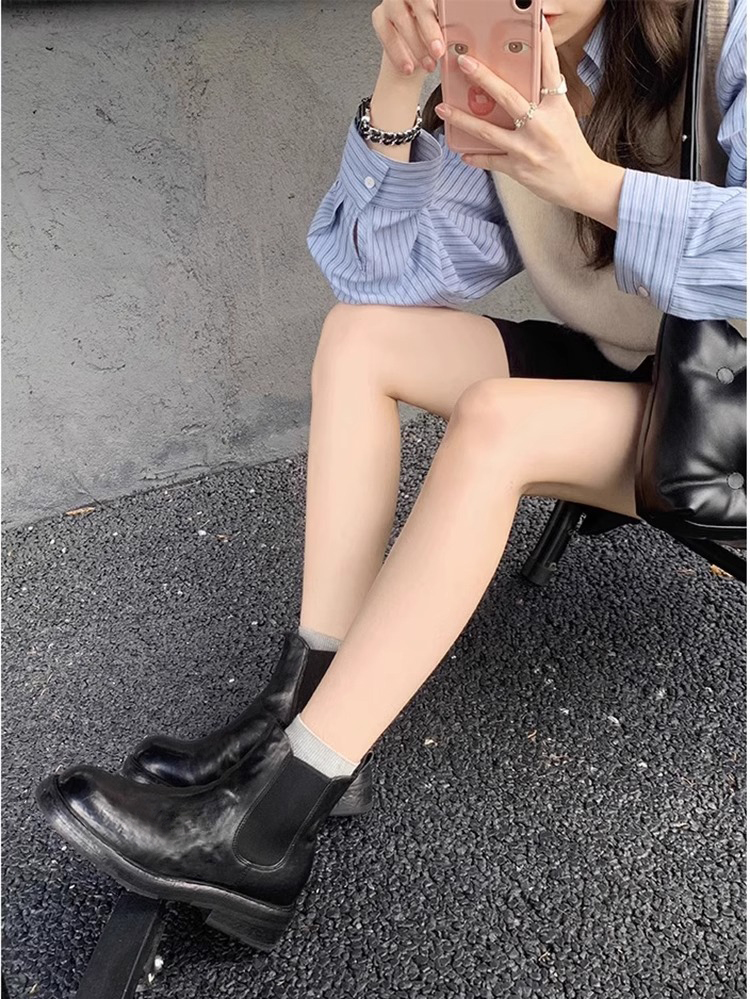 COWHIDE VERSION MARTIN BOOTS WOMENS BRITISH STYLE 2023 NEW VINTAGE VINTAGE VINTAGE CHELSEA BOOTS LEATHER BOOTS SMOKE TUBE BOOTS