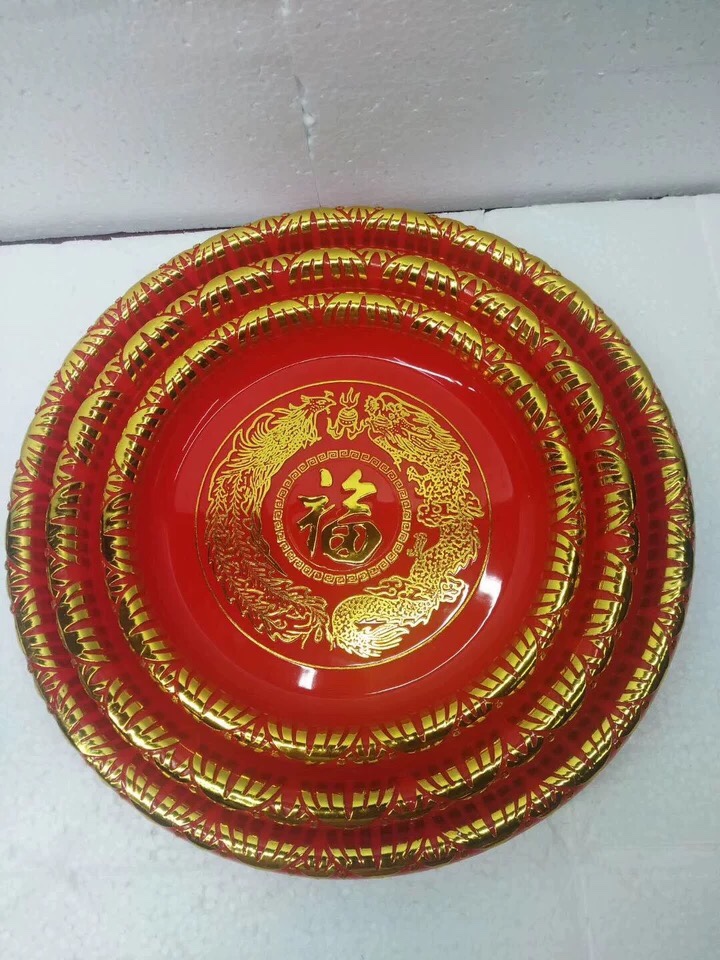 플라스틱 빨간색 접시 대형 홍차 접시 과일 접시 토스트 차 접시 용과 봉황 접시 부처에게 멜론 씨앗을 공양하는 축제 조산 축제 플라스틱 접시