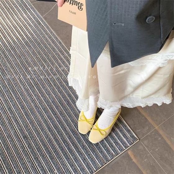 MUSI 温柔晚晚鞋女鞋子2025春季新款方头蝴蝶结内增高芭蕾舞单鞋