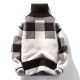Imitation mink velvet men's sweater and thread casual and versatile trendy plaid contrast color base warmth thickened turtleneck pullover