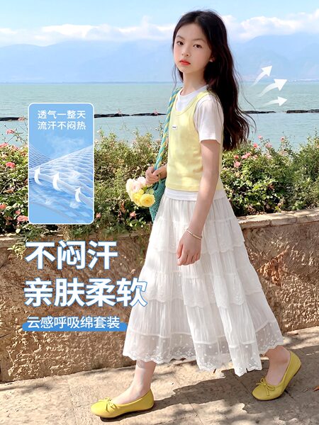 女童连衣裙夏季短袖套装儿童2026新款春秋多巴胺大童女孩公主裙子 — 2