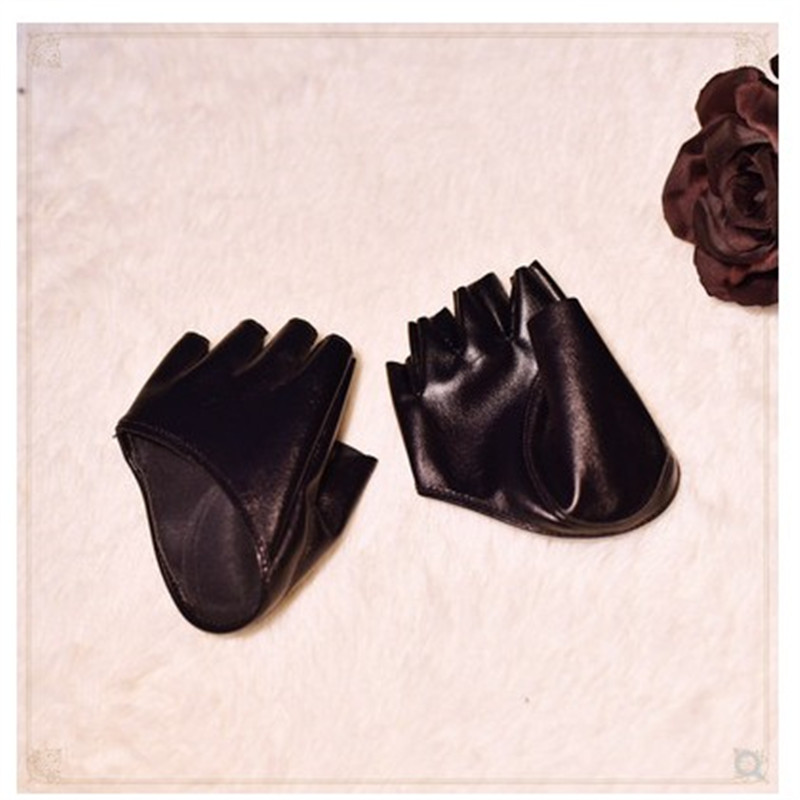 HALF-FUNCTION LOLITA DANCING GOTHIC CYBERPUNK JK HALF-FINGERED HALF-PALM BARE-FINGERED DEACON LEATHER GLOVES FEMALE COS