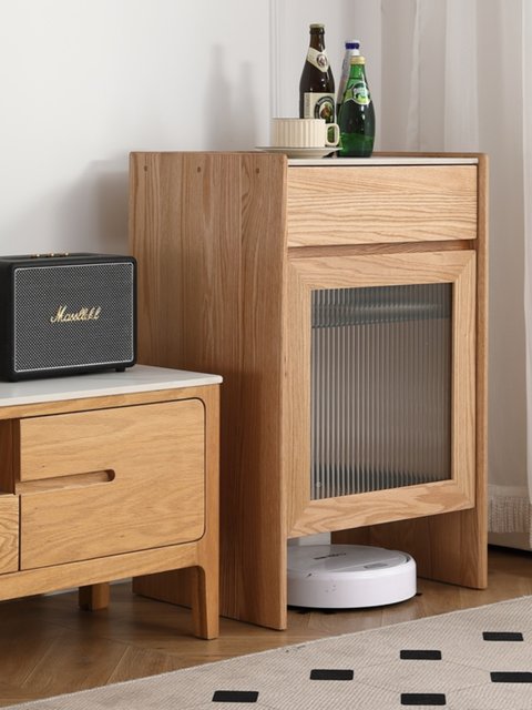 Factory direct sales of all solid wood sweeping robot storage cabinet modern simple living room rock slab side cabinet tea cabinet side table