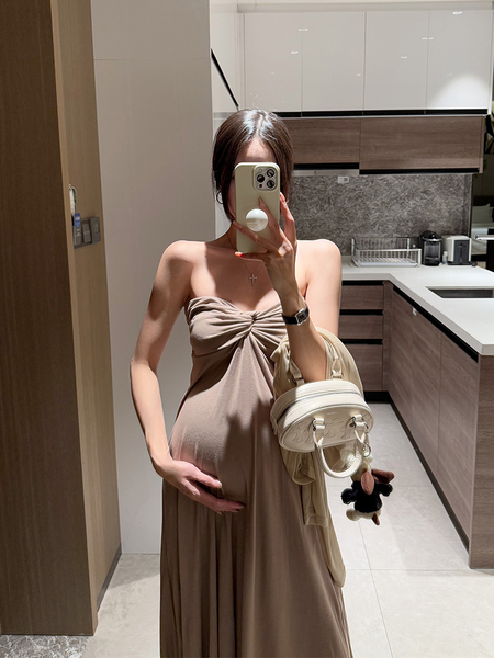 金色的茧 孕期洋气孕妇装新款孕妈连衣裙女夏辣妈法式礼服抹胸裙 — 4