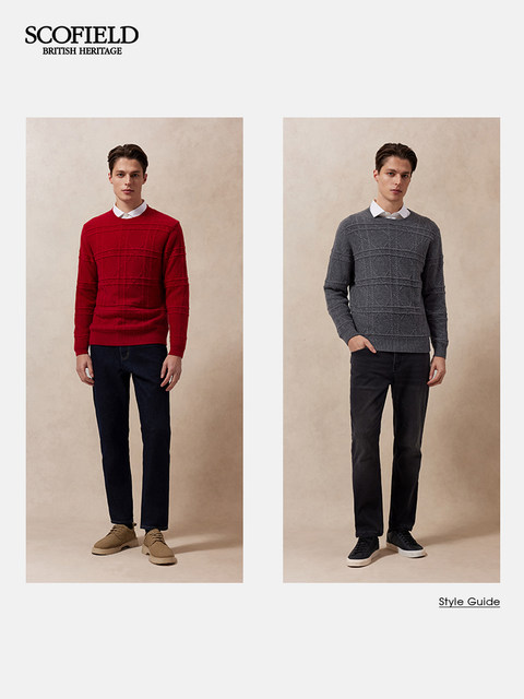 SCOFIELD men's 25-year autumn new style new year red round neck crimp pullover wool knit sweater comfortable sweater