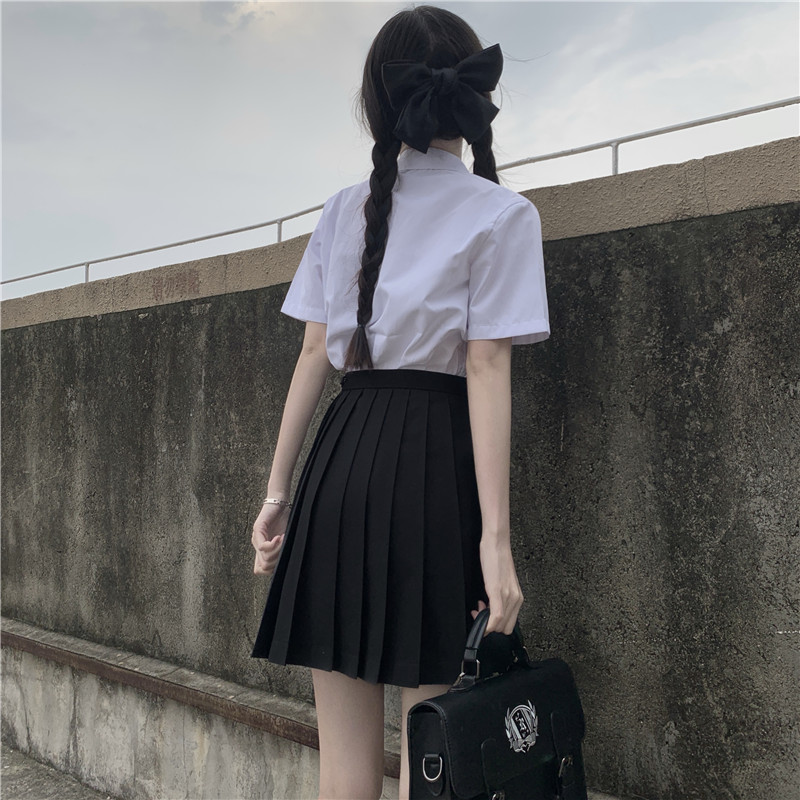 PREPPY JK UNIFORM SUIT FULL PLEATED SKIRT SUIT STUDENT CLASS UNIFORM SHORT SLEEVE WHITE SHIRT WOMENS SUMMER