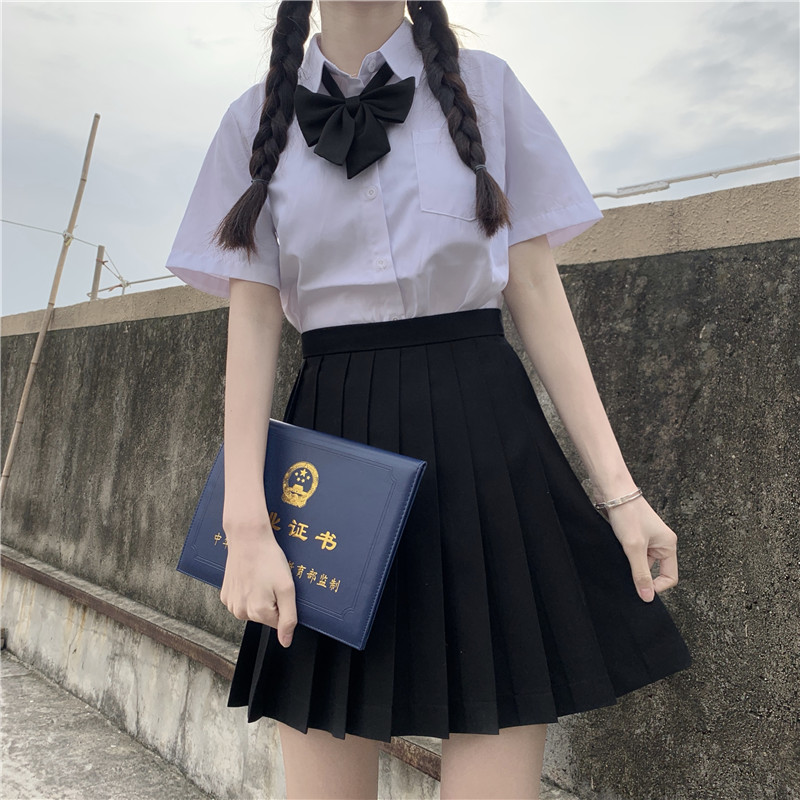 PREPPY JK UNIFORM SUIT FULL PLEATED SKIRT SUIT STUDENT CLASS UNIFORM SHORT SLEEVE WHITE SHIRT WOMENS SUMMER