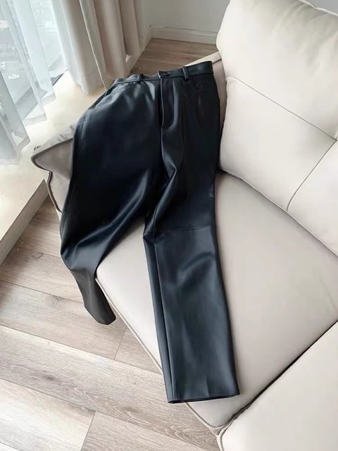 反季特价真皮皮裤女中腰长裤纯皮小脚裤秋百搭宽松九分绵羊皮裤