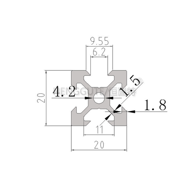 Industrial aluminum profile European standard 2020V-slot aluminum profile black aluminum oxide alloy profile 3D printer aluminum material