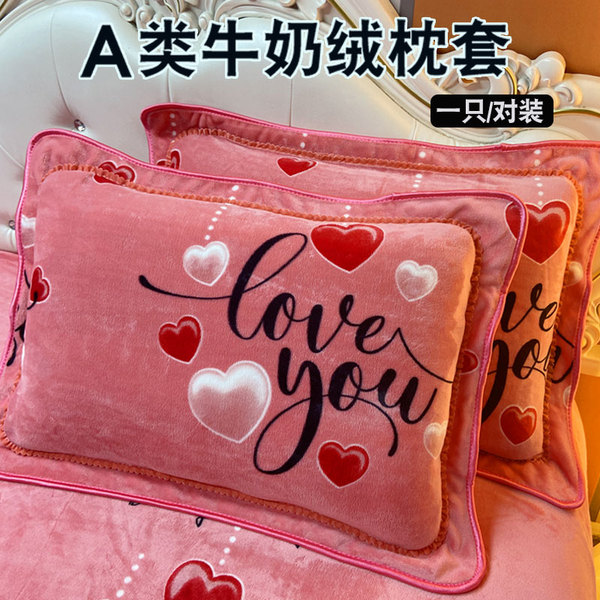 冬天加绒牛奶绒枕套一对装家用单人学生枕头套枕芯内胆罩48x74cm2