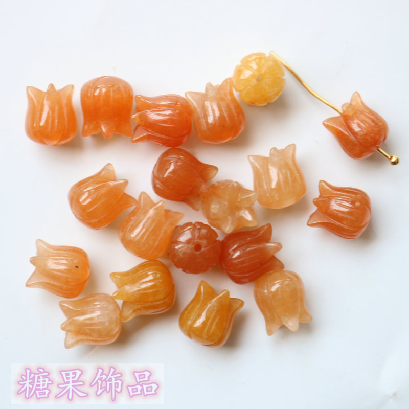 NATURAL LILY OF THE VALLEY POLLEN CRYSTAL GREEN AVENTURINE WHITE JADE TOPAZ CARVING BUD DIY HAIRPIN EARRINGS HANDMADE ACCESSORIES MATERIALS
