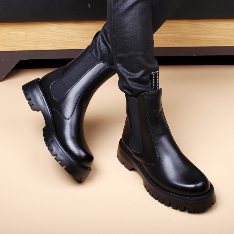 NEW CHELSEA LEATHER BOOTS MENS MID-TOP GENUINE LEATHER MARTIN BOOTS PIPE INSIDE HEIGHTENED BOOTIES VERSATILE MENS BOOTS HIGH TOP