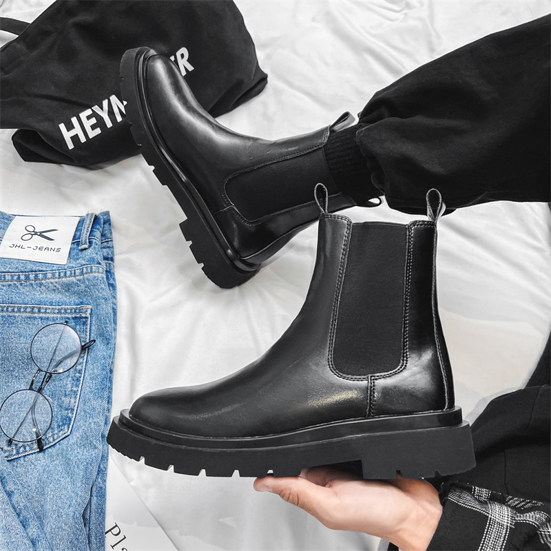 CHELSEA BOOTS MENS WINTER HIGH-TOP CHIMNEY TIDE BRAND HUIZHOU MARTIN CARGO WEAR VELVET WARM COTTON SHOES SNOW BOOTS LEATHER BOOTS