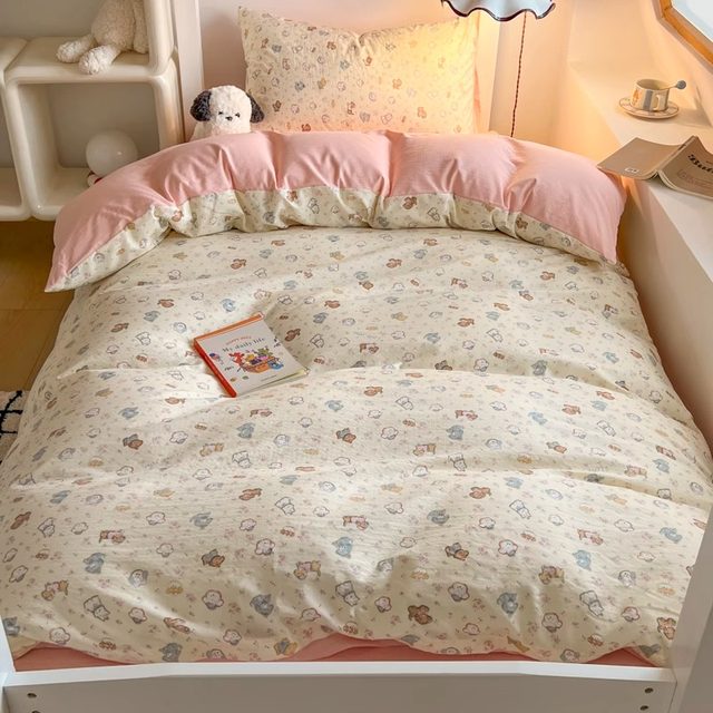 College student dormitory cartoon bedding three-piece set of non-complex pure cotton bed sheets, people quilts and quilts sets a complete set of six