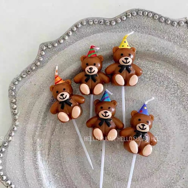 网红卡通小熊蜡烛蛋糕装饰摆件生日蜡烛儿童派对甜品烘焙装扮插件