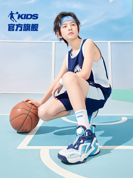 乔丹男童篮球鞋网面透气2026夏季新款小学生旋钮扣战靴儿童运动鞋 — 4