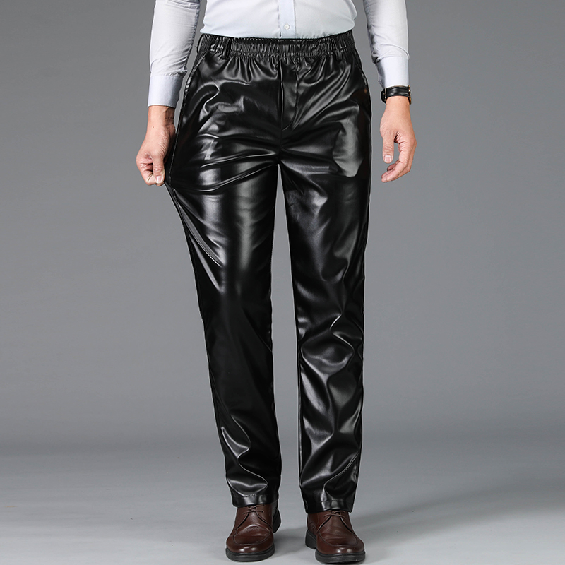 LEATHER PANTS MENS VELVET ELASTIC WAIST MIDDLE-AGED AND ELDERLY CASUAL TROUSERS WINDPROOF WATERPROOF AND WARM AUTUMN AND WINTER PANTS WORK LABOR PROTECTION PANTS
