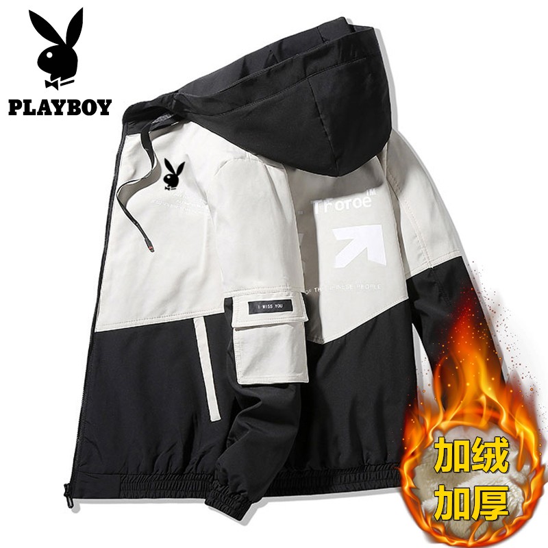 PLAYBOY MENS JACKET AUTUMN AND WINTER TREND CARGO JACKET WEAR FLEECE THICKENED CASUAL AND VERSATILE TRENDY WINDBREAKER