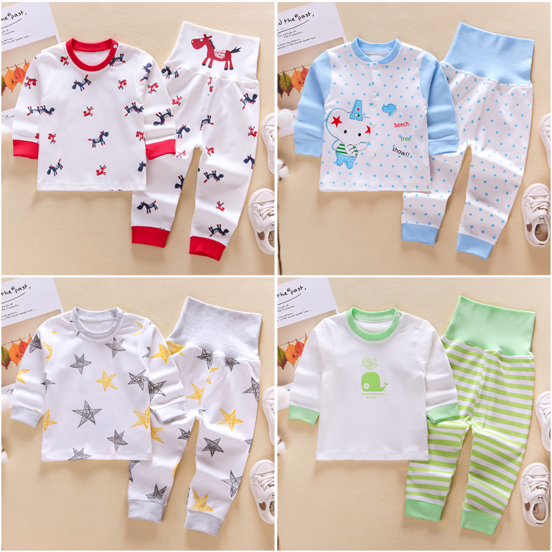 INFANT UNDERWEAR SET COTTON MEN AND WOMEN BABY AUTUMN CLOTHES LONG TROUSERS SPRING AND AUTUMN HIGH WAIST BELLY PANTS CHILDRENS COTTON SWEATER
