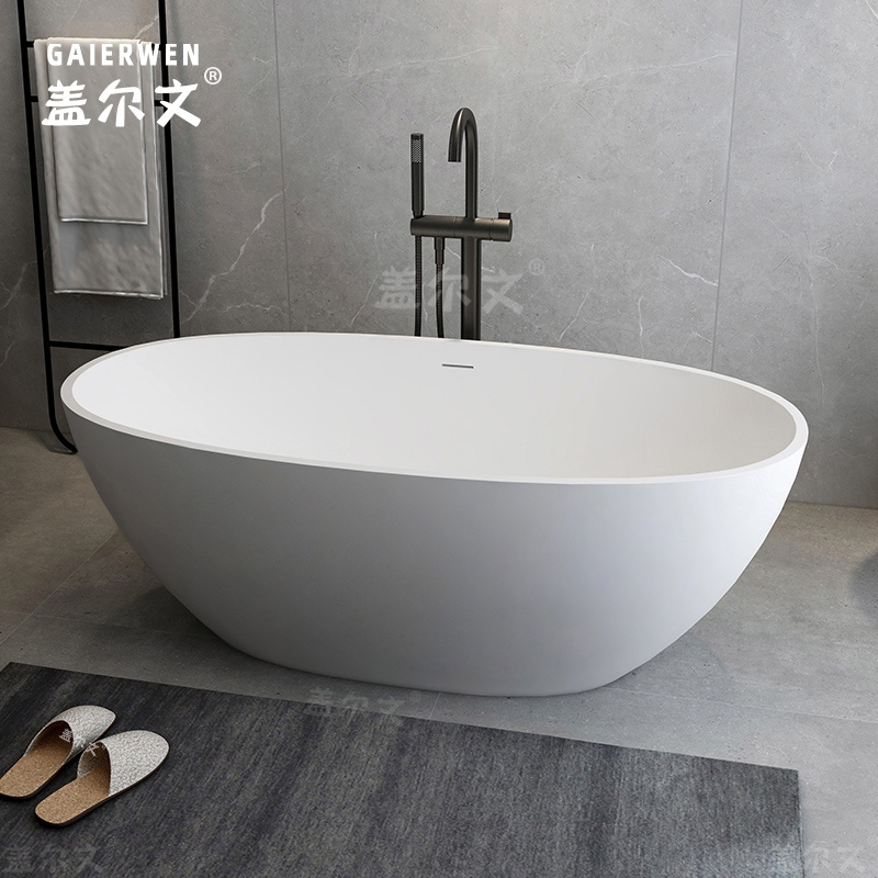 Отдельно стоящая ванна из искусственного камня PMMA для дома, небольшого апарт-отеля, проживания в семье, двухместной пары, овальная ванна Изображение 1