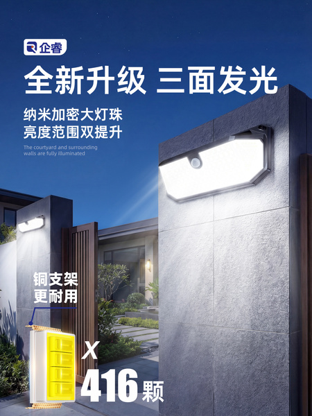 太阳能户外庭院灯人体感应照明家用新款农村院子室外防水门口壁灯