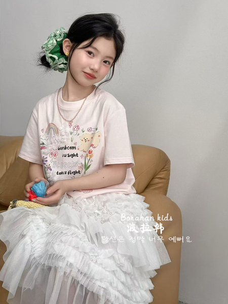 波拉韩女童甜美T恤女孩夏装蕾丝短袖2026新款女大童纯棉半袖衣服 — 2