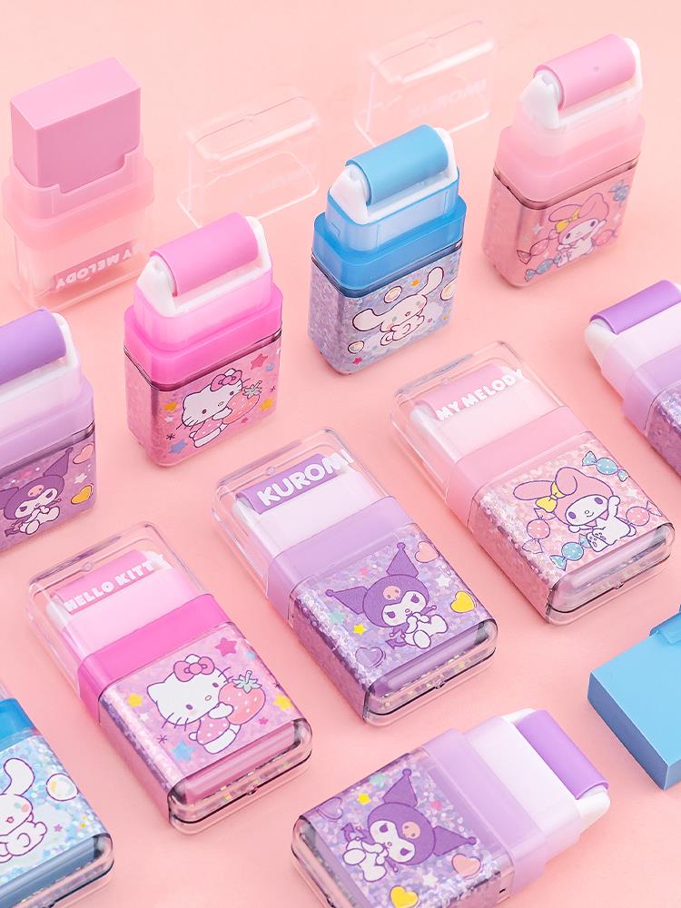 Новинка 2025 года, роликовый ластик Sanrio Kulomi Hello Kitty для учащихся начальной школы, Мелодия, коричная собачья кожа, милая Изображение 1