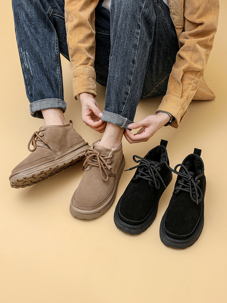 FUR INTEGRATED SNOW BOOTS MENS 2023 WINTER NEW FLEECE THICKENED BREAD SHOES COLD-RESISTANT WOOL NORTHEAST COTTON SHOES